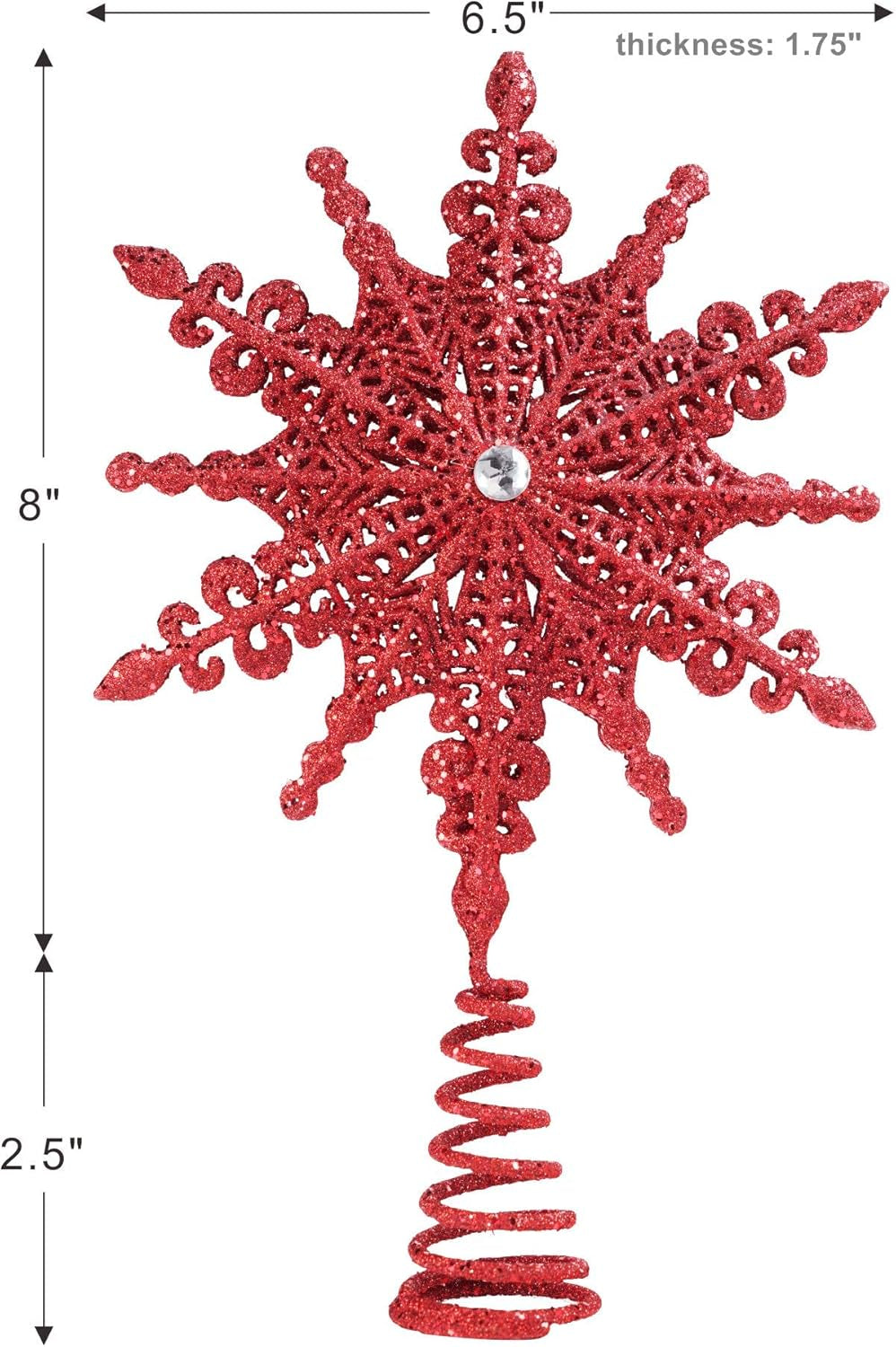 Red Glittered Filigree Christmas Star Tree Topper – 8 Inch Home Decor Ornament