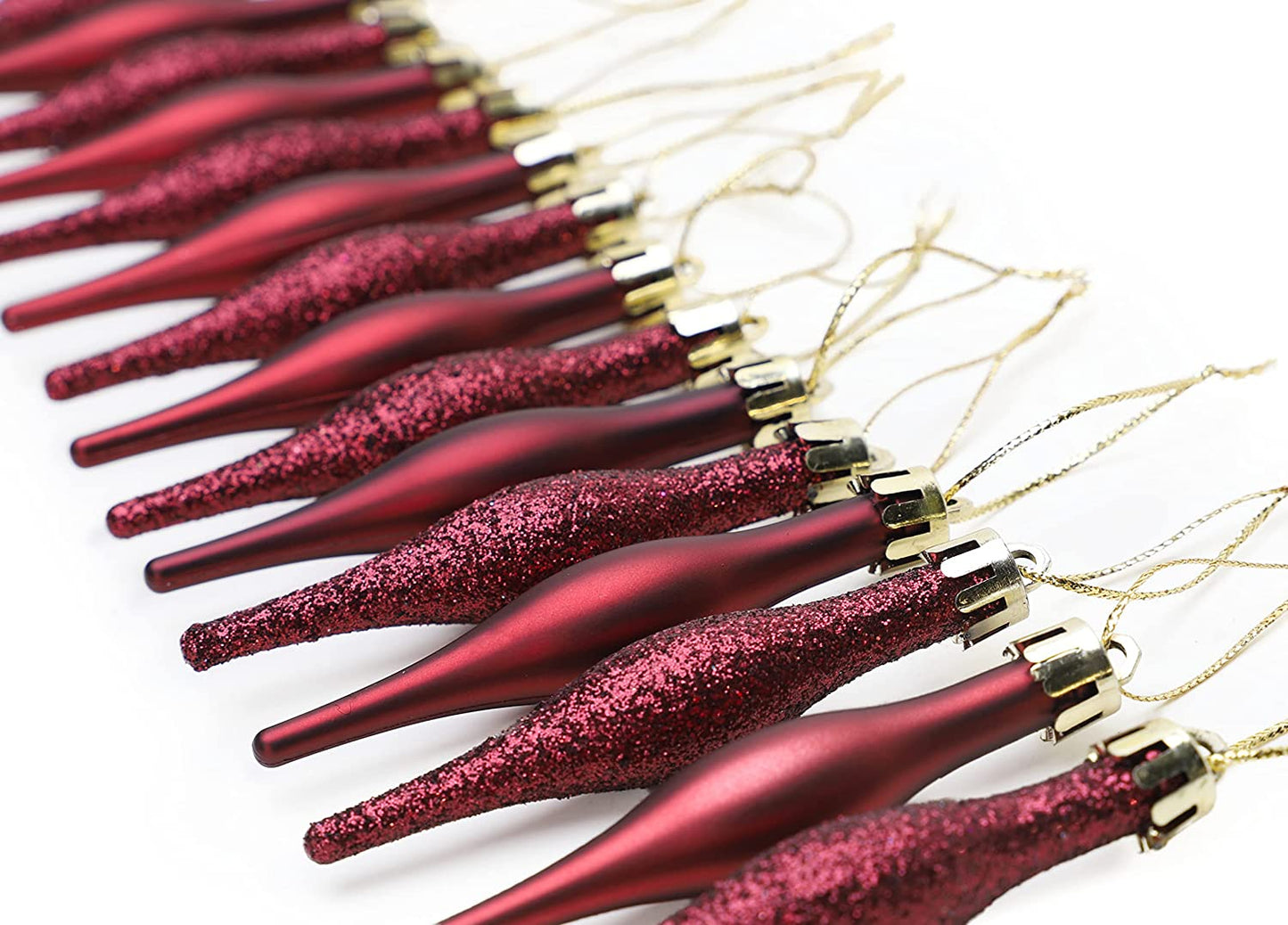 ® Set of 15 Matte and Glitter Droplet Baubles - 8.5 cm Christmas Ornaments in Rioja Red