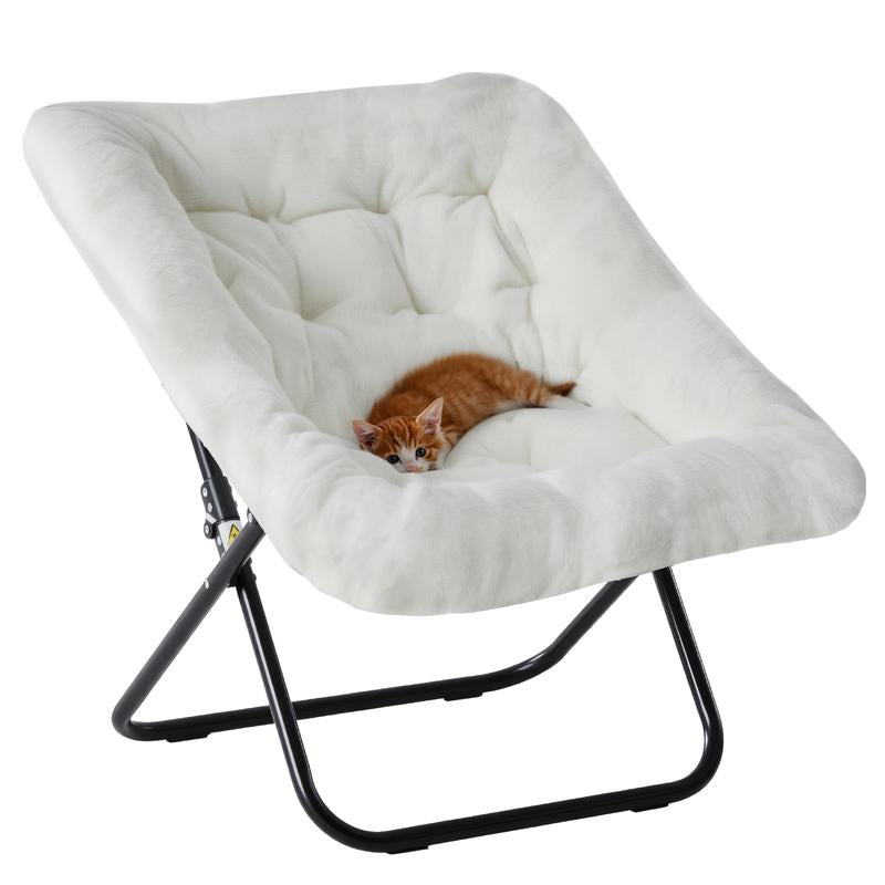 Cozy Saucer Chairs Faux Fur Living Room Reading Lounge Furniture Folding Comfy with Soft Thick Padded Seat Metal Frame Modern Style for Bedroom Home