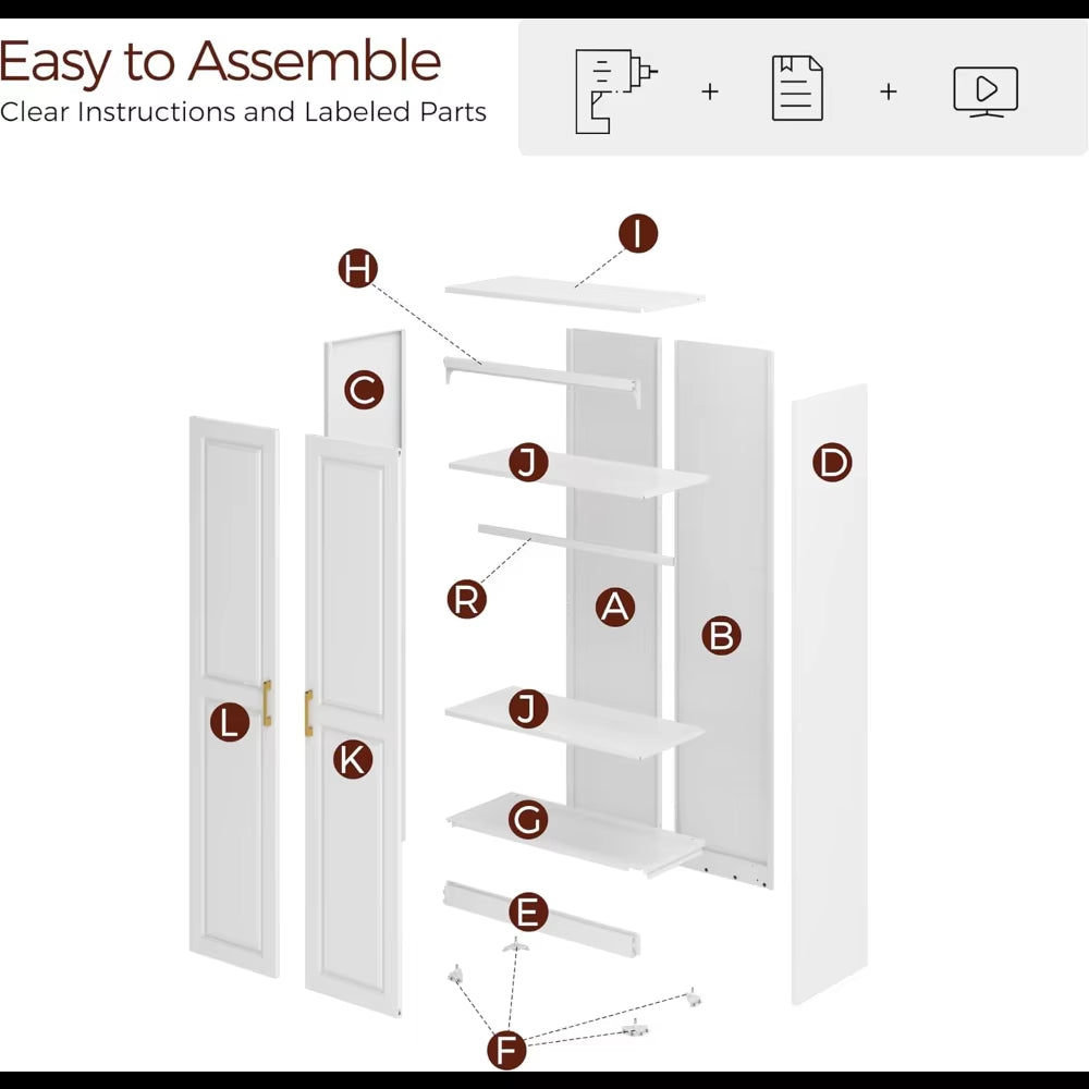 71" Metal Armoire Wardrobe Closet with 2 Doors, Tall Wardrobe Cabinet with Hanging Rod and Adjustable Shelves