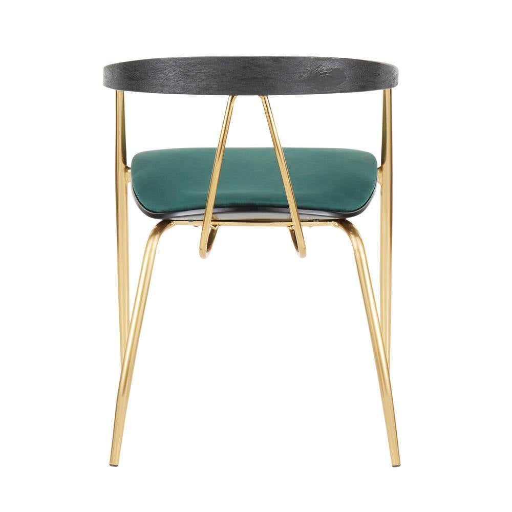 Vanessa Gold and Green Velvet Dining Chair with Black Wood Accent (Set of 2)