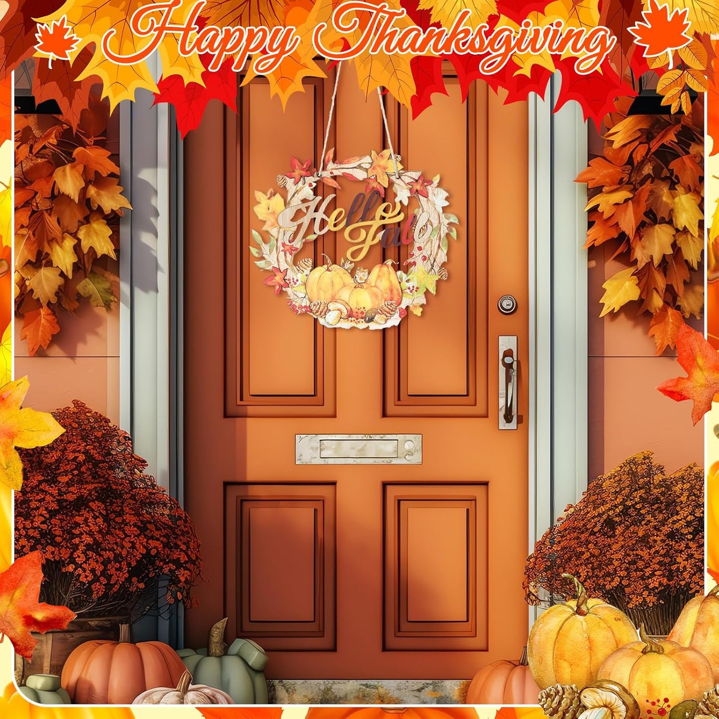 Fall Decor 13'' Fall Wreath for Front Door Wooden Fall Door Hanger Fall Door Sig