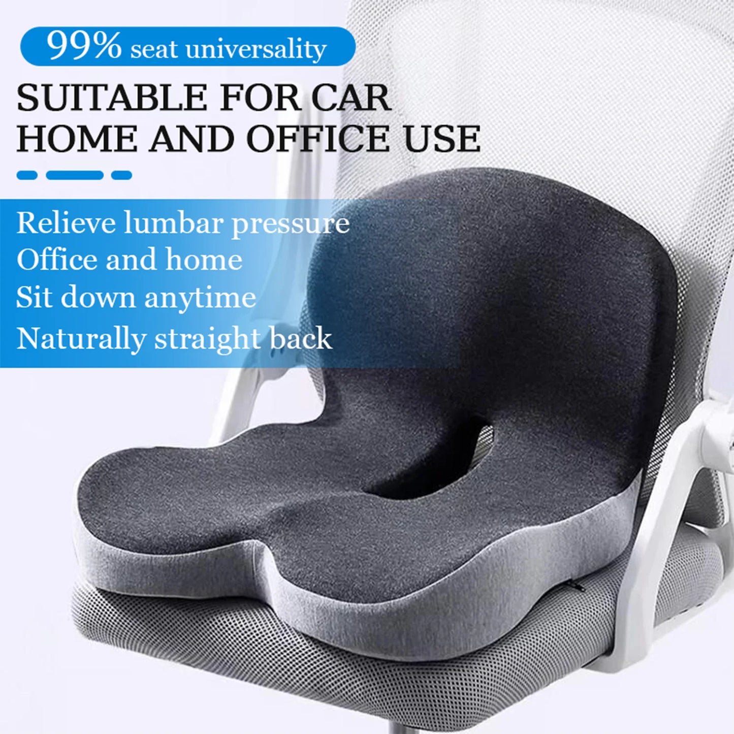 Ergonomic Memory Foam Seat Cushion for Office Chairs and Truck Drivers - Alleviates Back, Tailbone, and Sciatica Pain