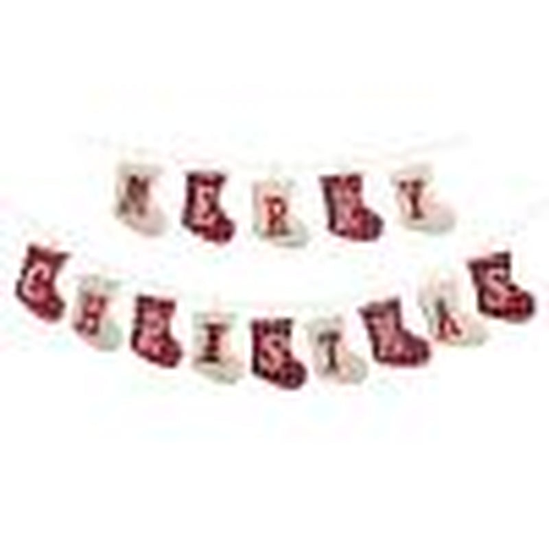 Merry Christmas Burlap Banner, Burlap and Buffalo Plaid Tree Shaped Christmas Decorations Indoor, Unique Hand-Sewn Christmas Decor, Christmas Ornaments for Wall, Window, Tree and Fireplace Decoration