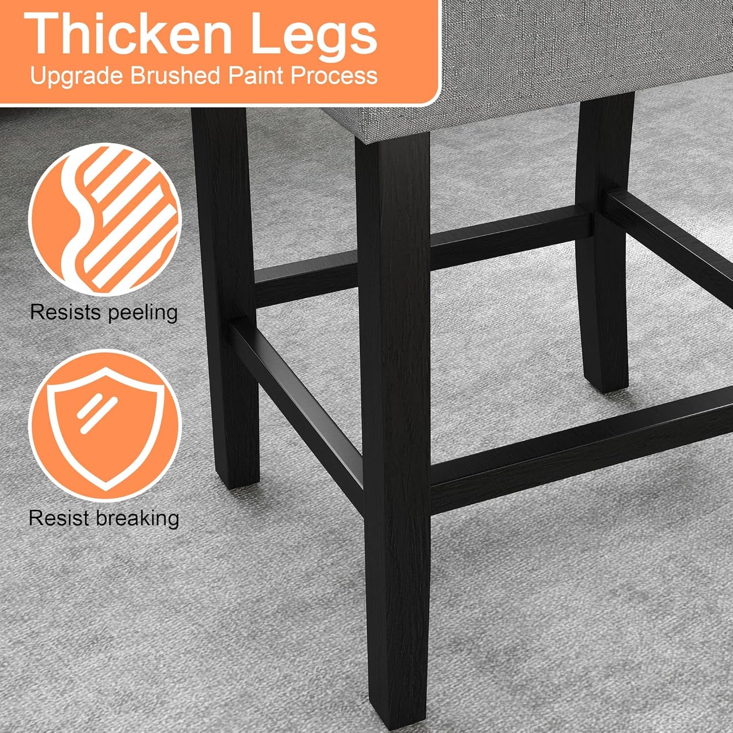 Set of 2 24-Inch Upholstered Counter Height Bar Stools with Button-Tufted Back and Solid Wood Legs in Gray