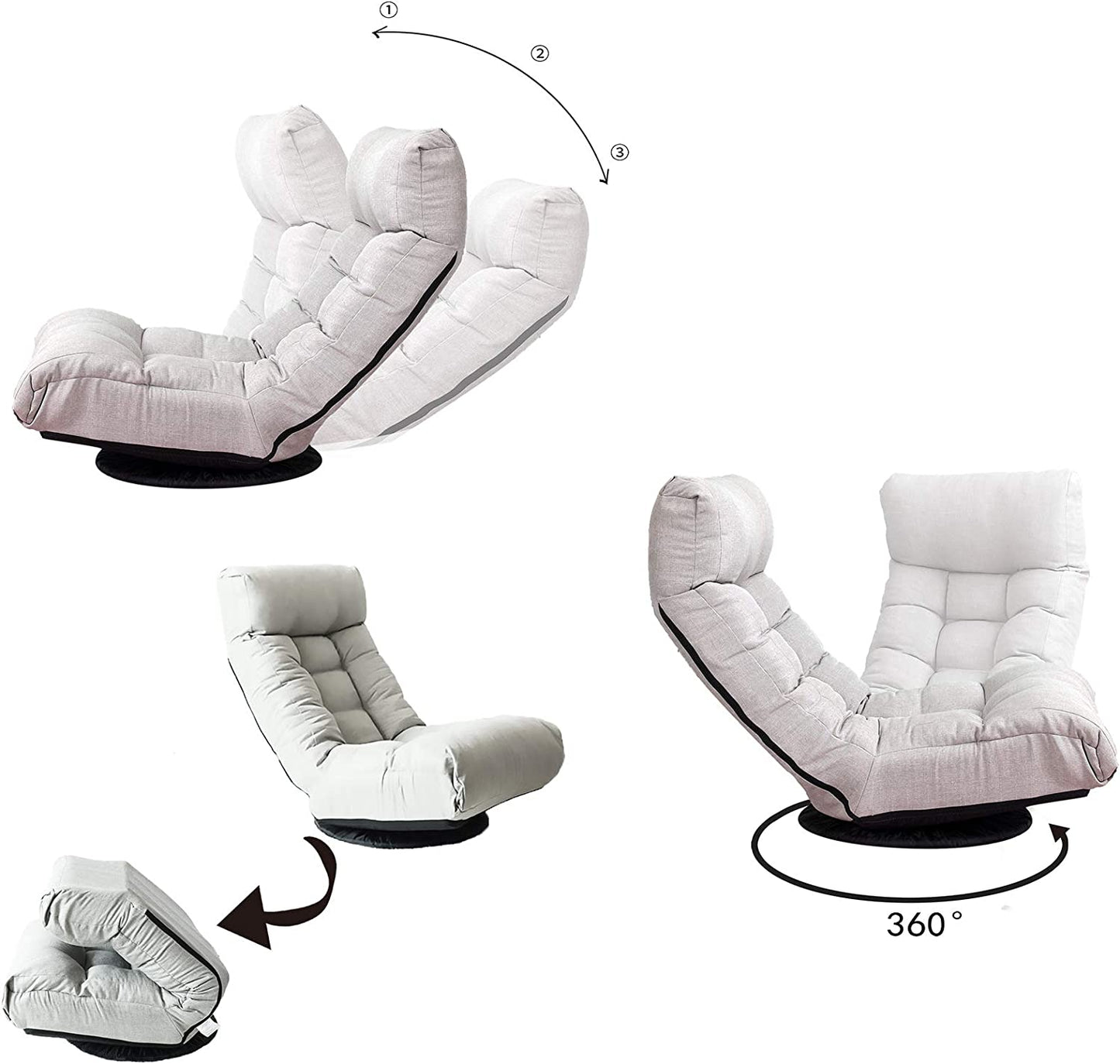 Chaise Lounge Sofa - 360-Degree Swivel Gaming Chair with Adjustable Positions, Foldable Recliner, Comfortable Backrest and Footrest for Home Office, Grey