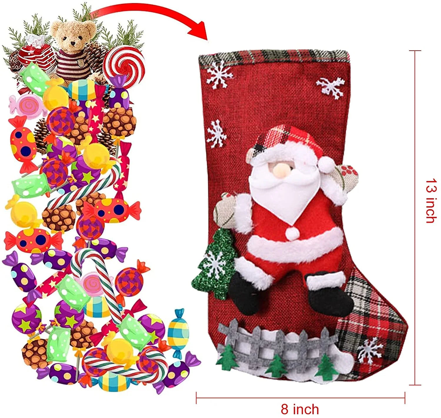 Christmas Stockings 4 Pcs - 18" Large Xmas Stockings - Santa Snowman Reindeer Penguin for Christmas - Decorations Home Party Supplies & Kids Gifts