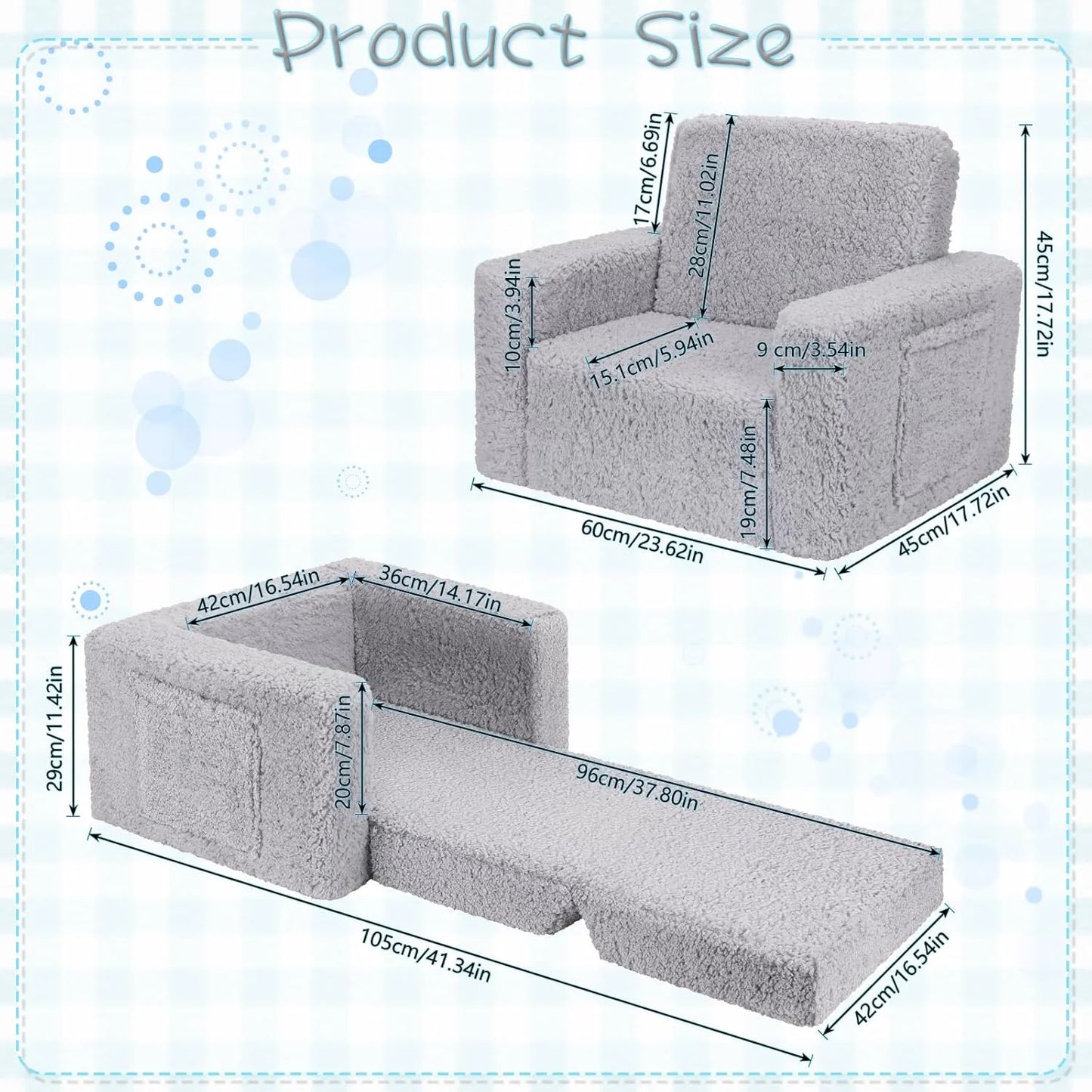 Kids Chairs for Toddler, 2-In-1 Toddler Soft Sherpa Couch Fold Out, Convertible Sofa to Lounger for Girls and Boys, Gift for Toddler Kids Children, Best Birthday Gifts for Kids, Grey