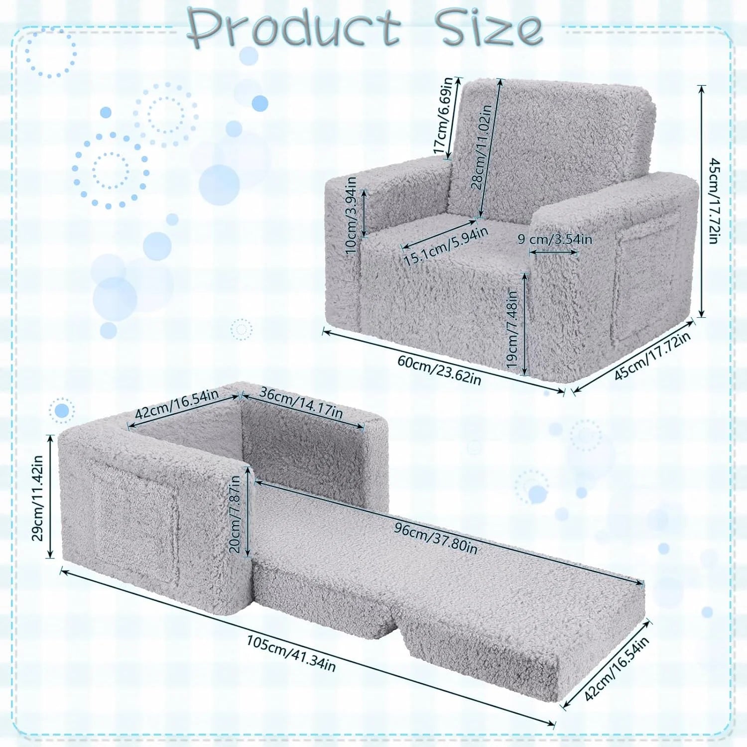 Kids Chairs for Toddler, 2-In-1 Toddler Soft Sherpa Couch Fold Out, Convertible Sofa to Lounger for Girls and Boys, Gift for Toddler Kids Children, Best Birthday Gifts for Kids, Grey