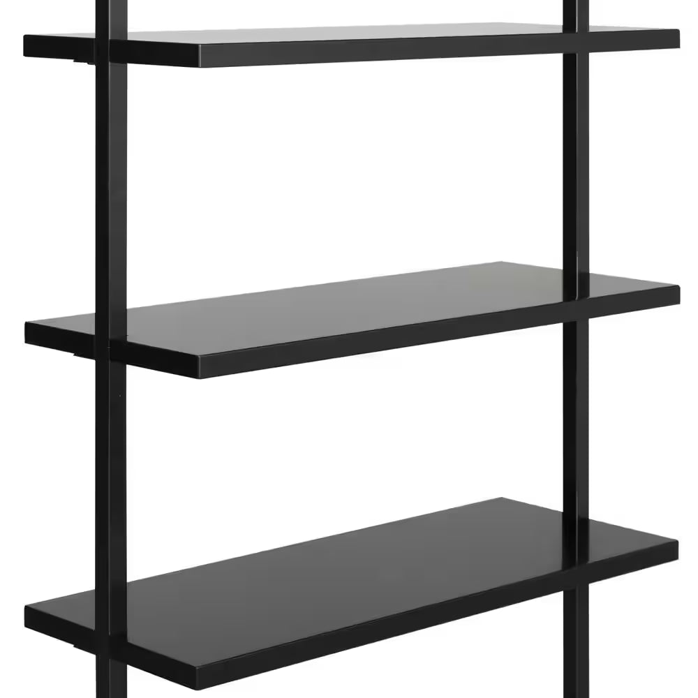 Theo 85-Inch Tall Bookcase with 6 Shelves, Wall-Mounted Wooden Shelves and Metal Frame, Matte Black Finish