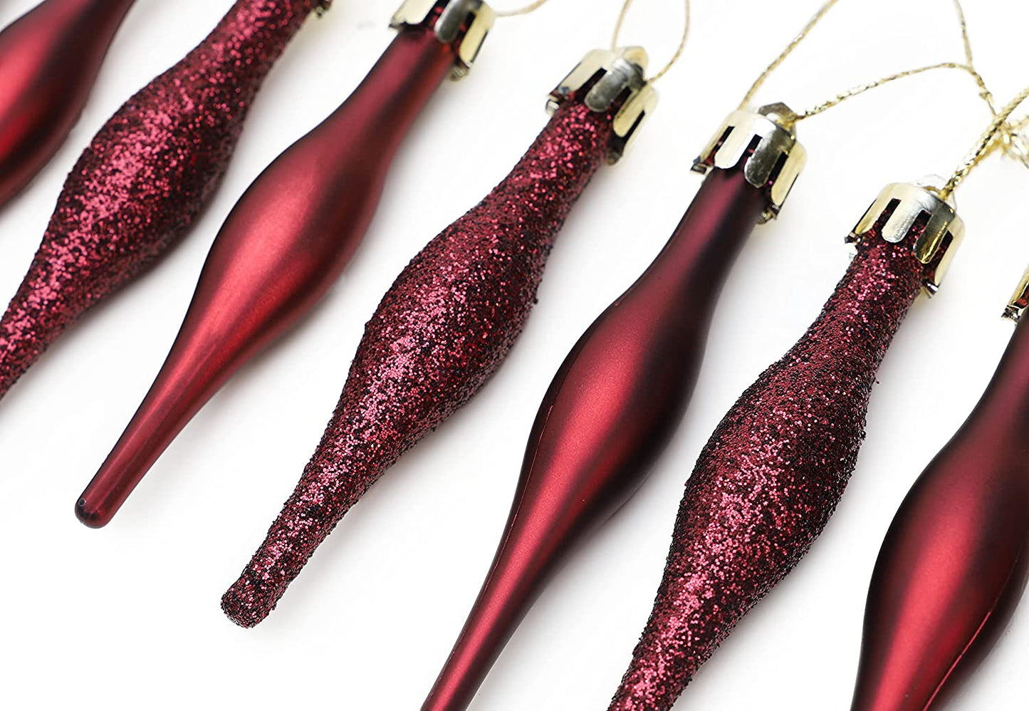 ® Set of 15 Matte and Glitter Droplet Baubles - 8.5 cm Christmas Ornaments in Rioja Red