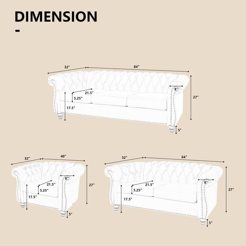 Giratree Furniture 78" 3-Seater Velvet Sofa | Tufted Back Chesterfield Upholstered Couch | Ideal for Living Room, Apartment, Office, Reception, Lounge, Small Spaces