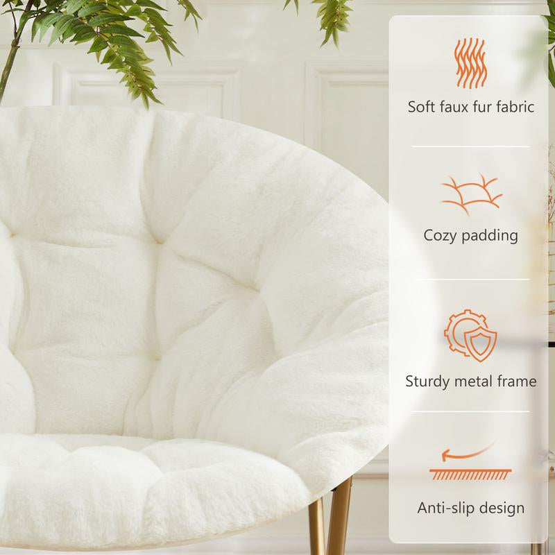 Cozy Saucer Chairs Faux Fur Living Room Reading Lounge Furniture Folding Comfy with Soft Thick Padded Seat Metal Frame Modern Style for Bedroom Home