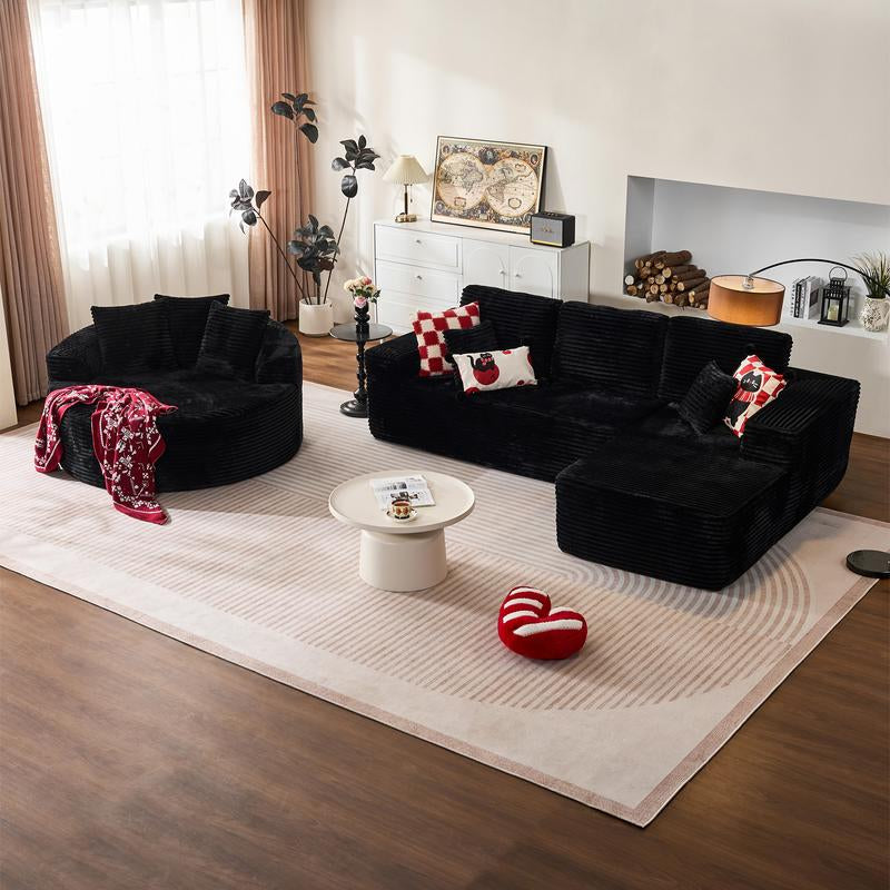 CAODOC Boneless Cloud Sectional L-Shaped Sofa with Comfy round Chaise, Oversized Lounge Chair, Plush Cushions, Fully Assembled, Minimalist Modular Design
