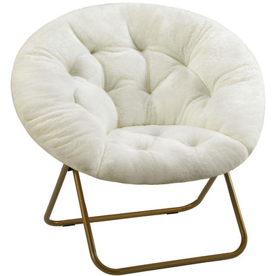 Cozy Saucer Chairs Faux Fur Living Room Reading Lounge Furniture Folding Comfy with Soft Thick Padded Seat Metal Frame Modern Style for Bedroom Home