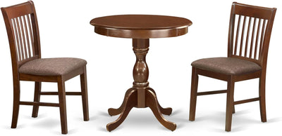 3-Piece Mahogany Dinette Set for Small Spaces Featuring a Round Pedestal Table and Two Upholstered Dining Chairs, 30x30 Inches