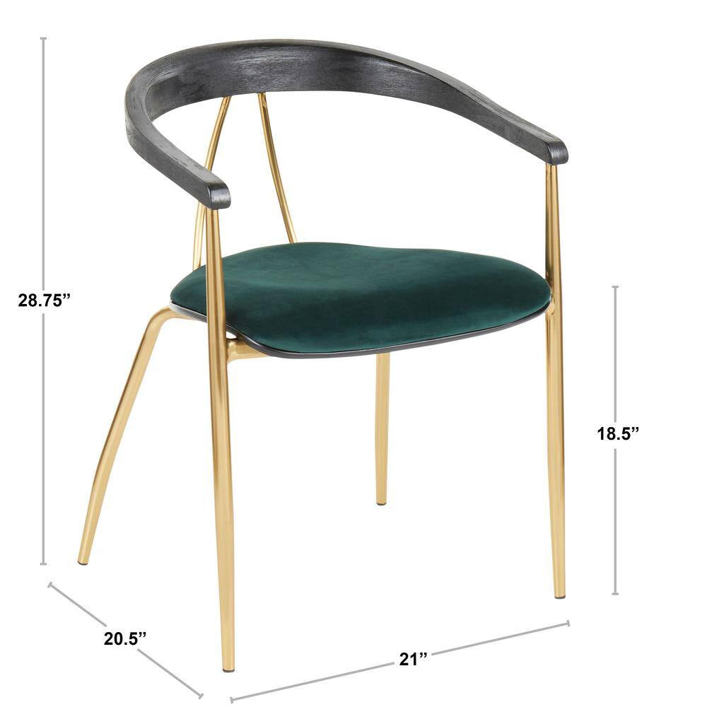 Vanessa Gold and Green Velvet Dining Chair with Black Wood Accent (Set of 2)