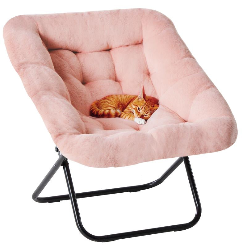 Cozy Saucer Chairs Faux Fur Living Room Reading Lounge Furniture Folding Comfy with Soft Thick Padded Seat Metal Frame Modern Style for Bedroom Home