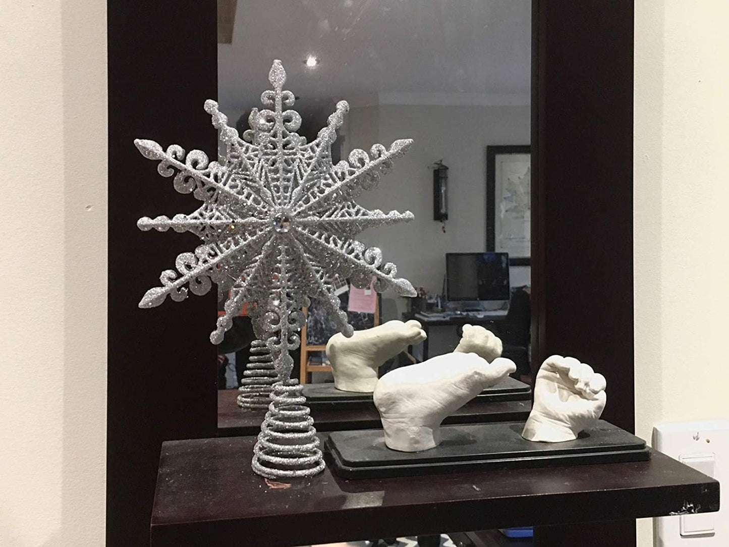 Silver Glittered Filigree Christmas Star Tree Topper - 8 Inch Holiday Home Décor Ornament