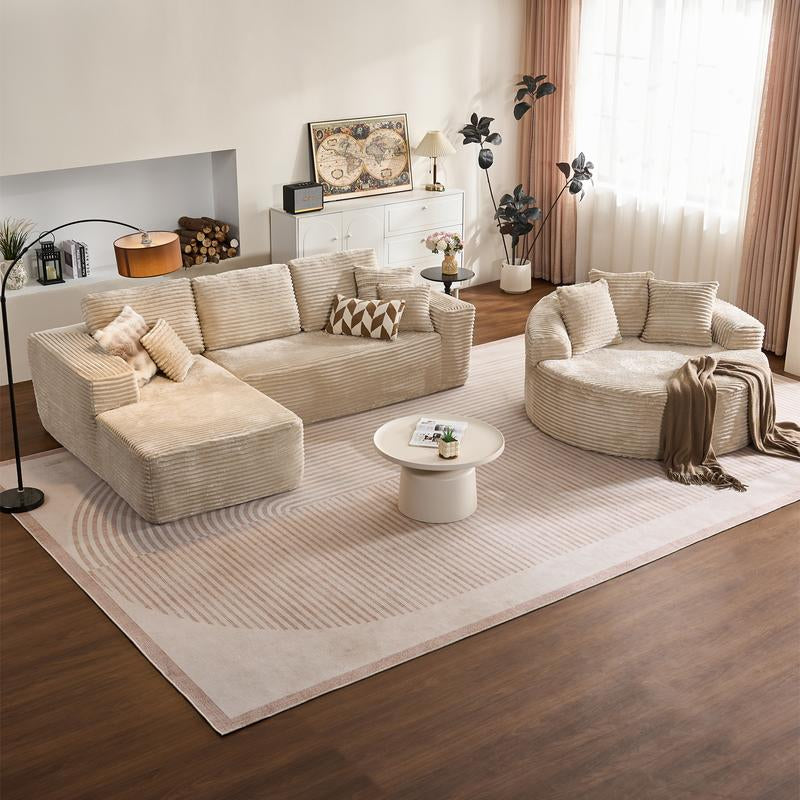 CAODOC Boneless Cloud Sectional L-Shaped Sofa with Comfy round Chaise, Oversized Lounge Chair, Plush Cushions, Fully Assembled, Minimalist Modular Design