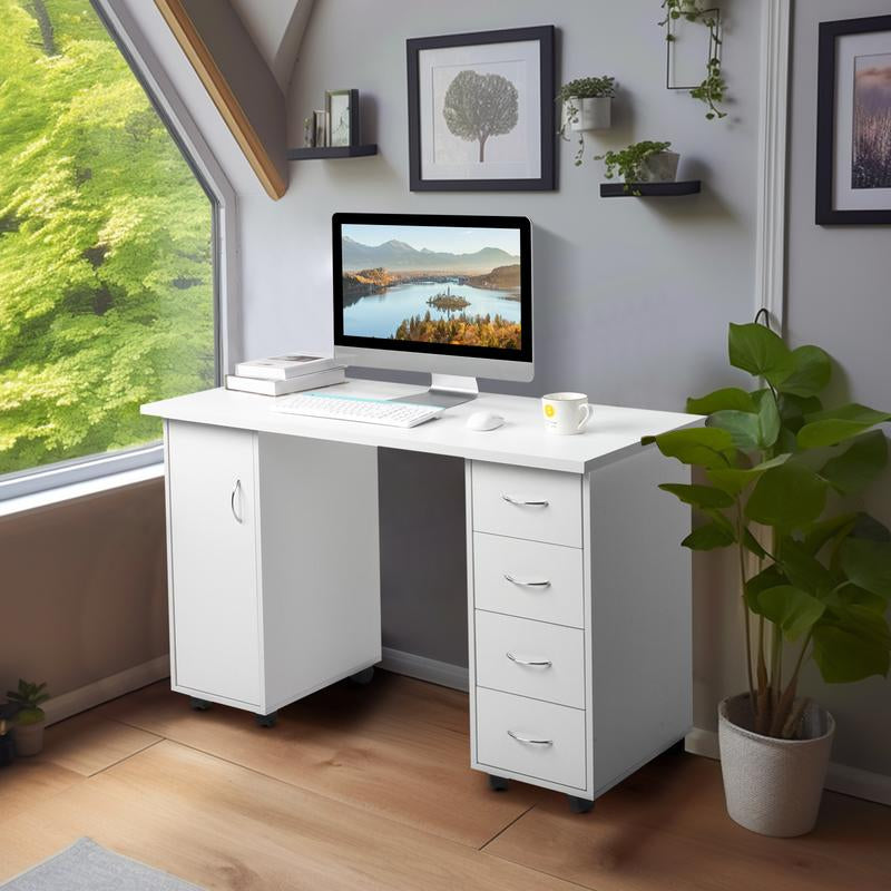 Manicure Table Nail Desk Workstation W/Cabinet, Drawers, Nail Salon Desk Beauty Spa Salon Home Wooden Technician Workstation Nail Art Equipment