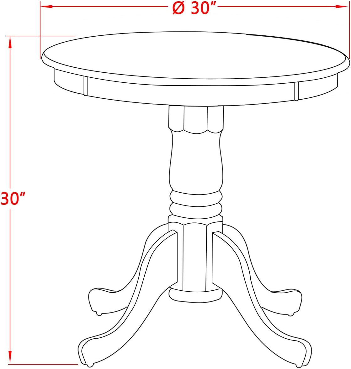 3-Piece Mahogany Dinette Set for Small Spaces Featuring a Round Pedestal Table and Two Upholstered Dining Chairs, 30x30 Inches