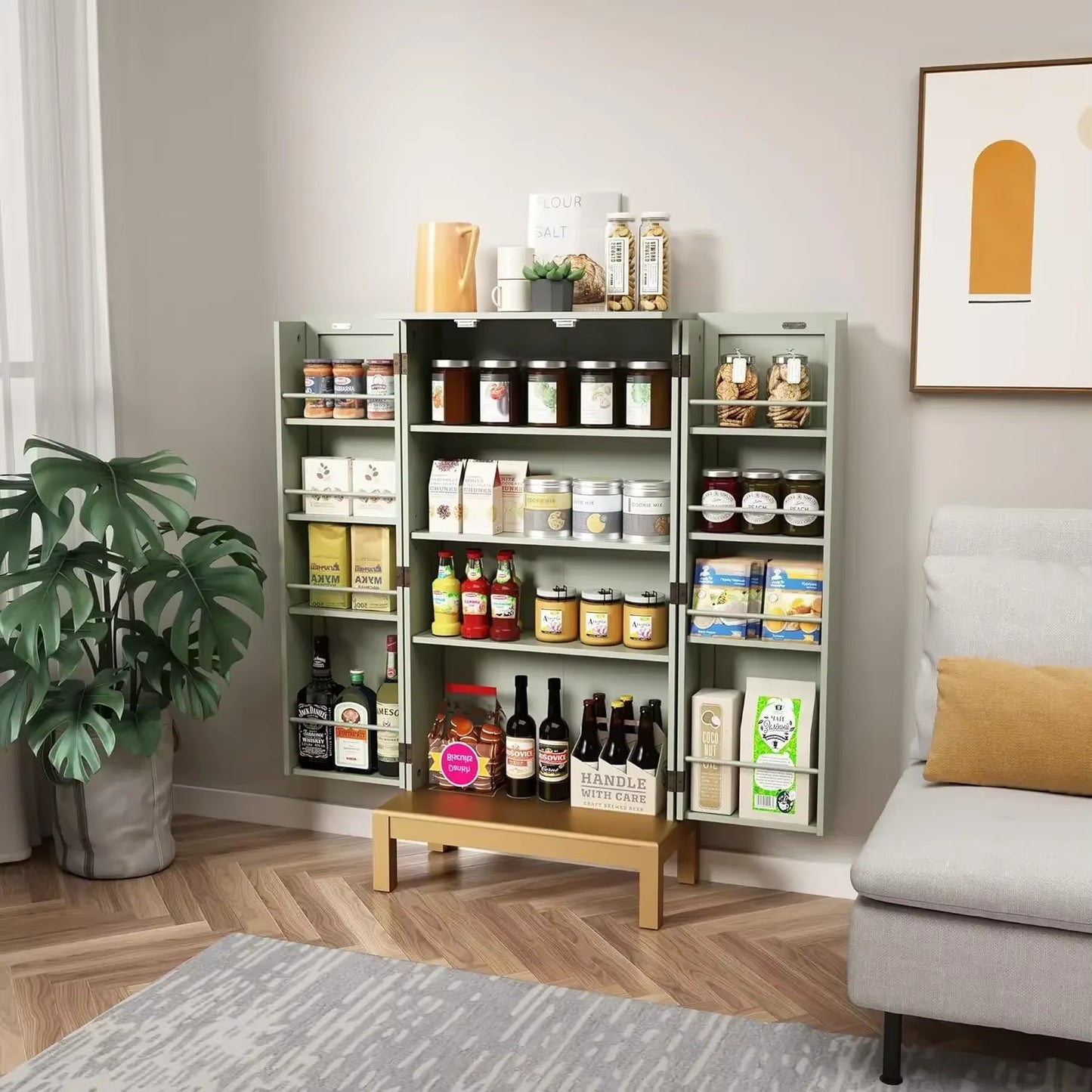 45'' Kitchen Pantry Cabinet,Storage Cabinet Adjustable Shelves,Food Pantry Cabinet for Kitchen,Dining Room,Living Room Garage