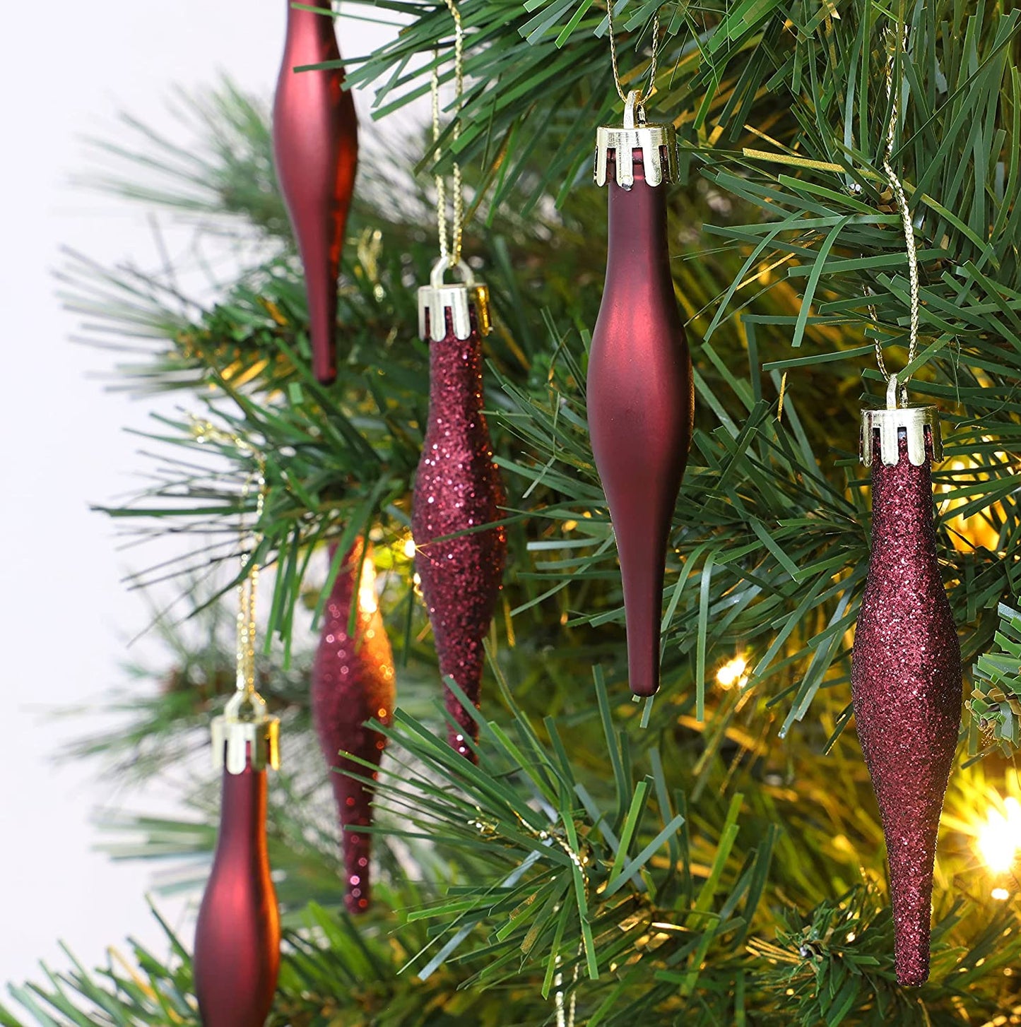 ® Set of 15 Matte and Glitter Droplet Baubles - 8.5 cm Christmas Ornaments in Rioja Red