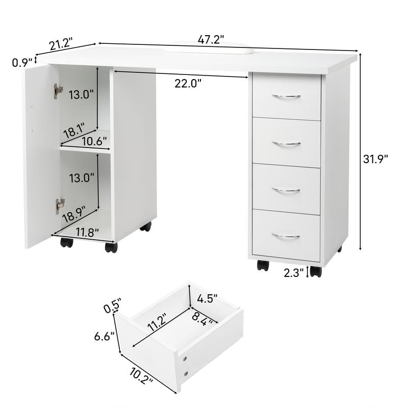 Manicure Table Nail Desk Workstation W/Cabinet, Drawers, Nail Salon Desk Beauty Spa Salon Home Wooden Technician Workstation Nail Art Equipment