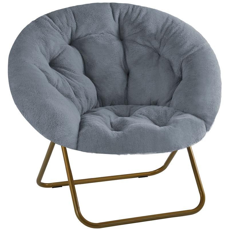 Cozy Saucer Chairs Faux Fur Living Room Reading Lounge Furniture Folding Comfy with Soft Thick Padded Seat Metal Frame Modern Style for Bedroom Home