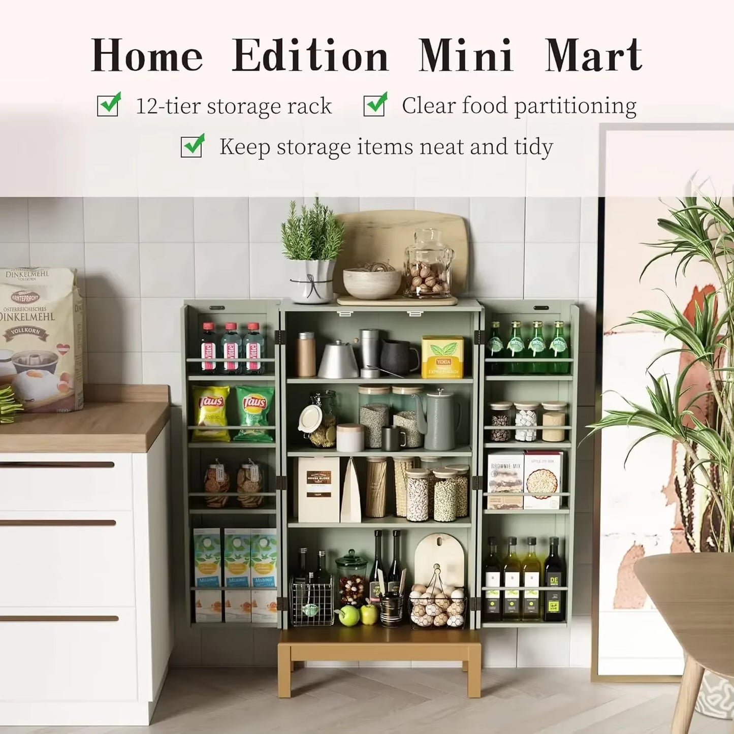 45'' Kitchen Pantry Cabinet,Storage Cabinet Adjustable Shelves,Food Pantry Cabinet for Kitchen,Dining Room,Living Room Garage