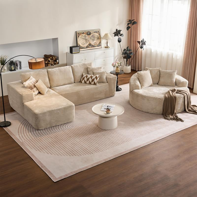 CAODOC Boneless Cloud Sectional L-Shaped Sofa with Comfy round Chaise, Oversized Lounge Chair, Plush Cushions, Fully Assembled, Minimalist Modular Design