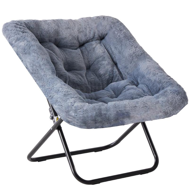 Cozy Saucer Chairs Faux Fur Living Room Reading Lounge Furniture Folding Comfy with Soft Thick Padded Seat Metal Frame Modern Style for Bedroom Home