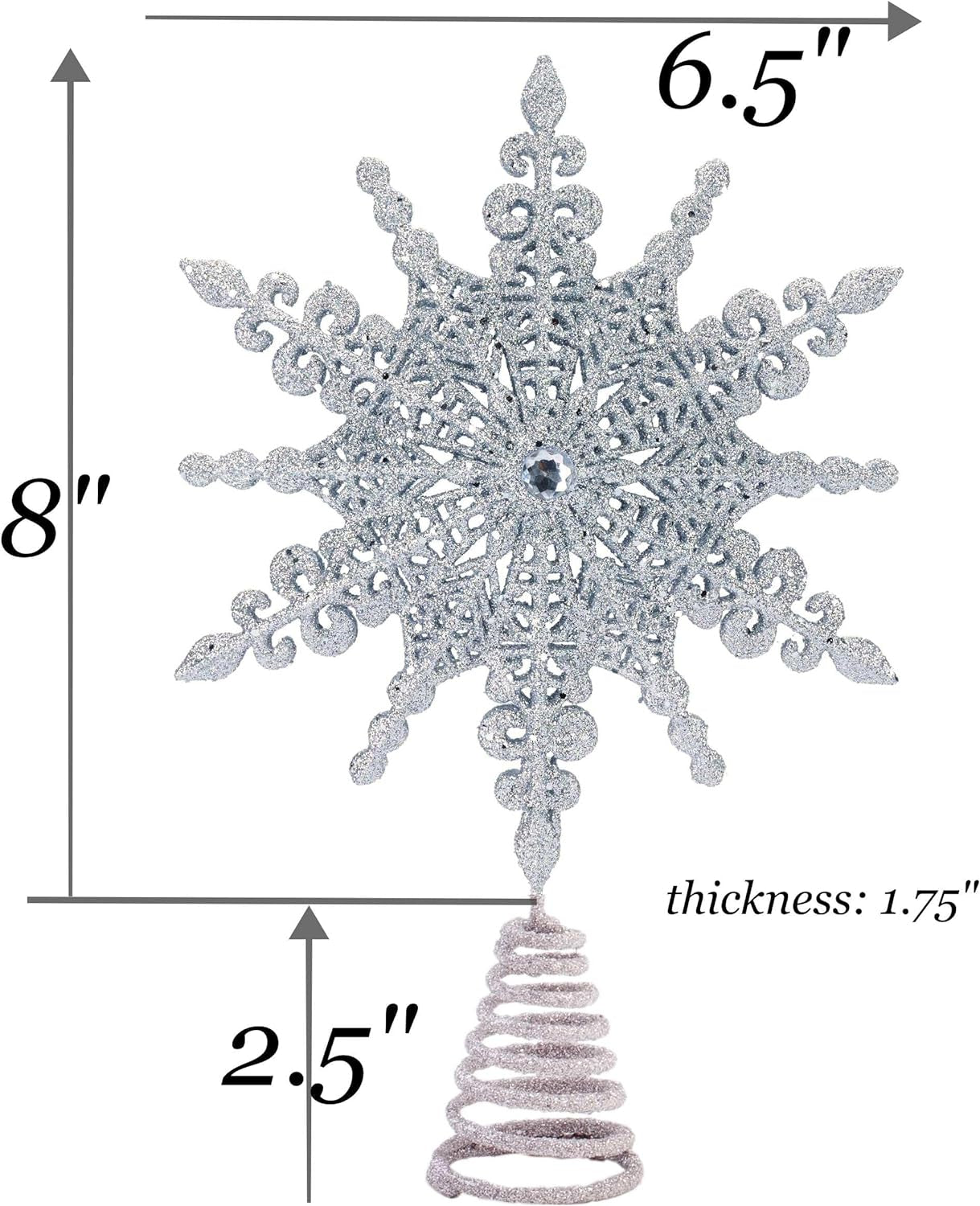 Silver Glittered Filigree Christmas Star Tree Topper - 8 Inch Holiday Home Décor Ornament
