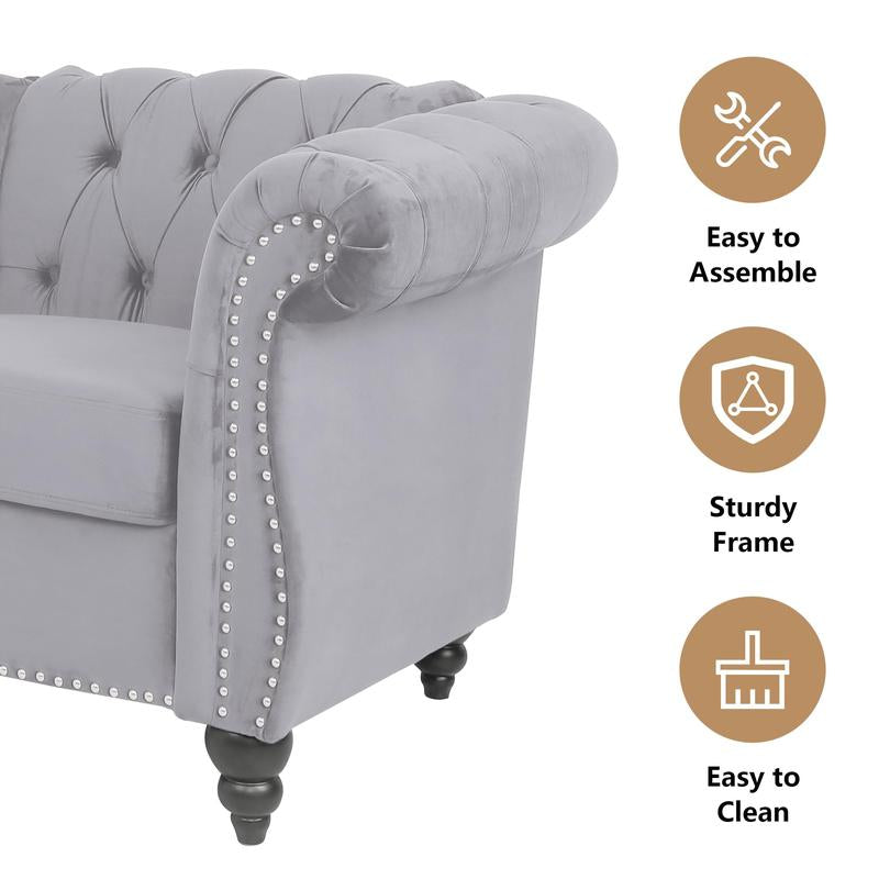 Giratree Furniture 78" 3-Seater Velvet Sofa | Tufted Back Chesterfield Upholstered Couch | Ideal for Living Room, Apartment, Office, Reception, Lounge, Small Spaces