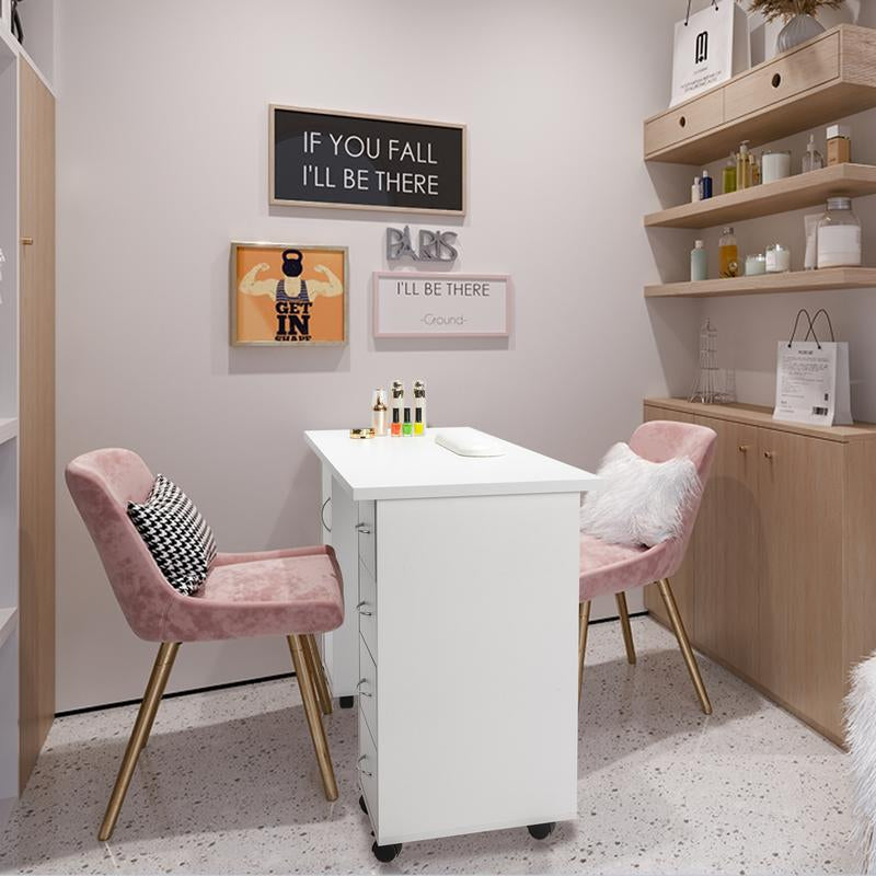 Manicure Table Nail Desk Workstation W/Cabinet, Drawers, Nail Salon Desk Beauty Spa Salon Home Wooden Technician Workstation Nail Art Equipment