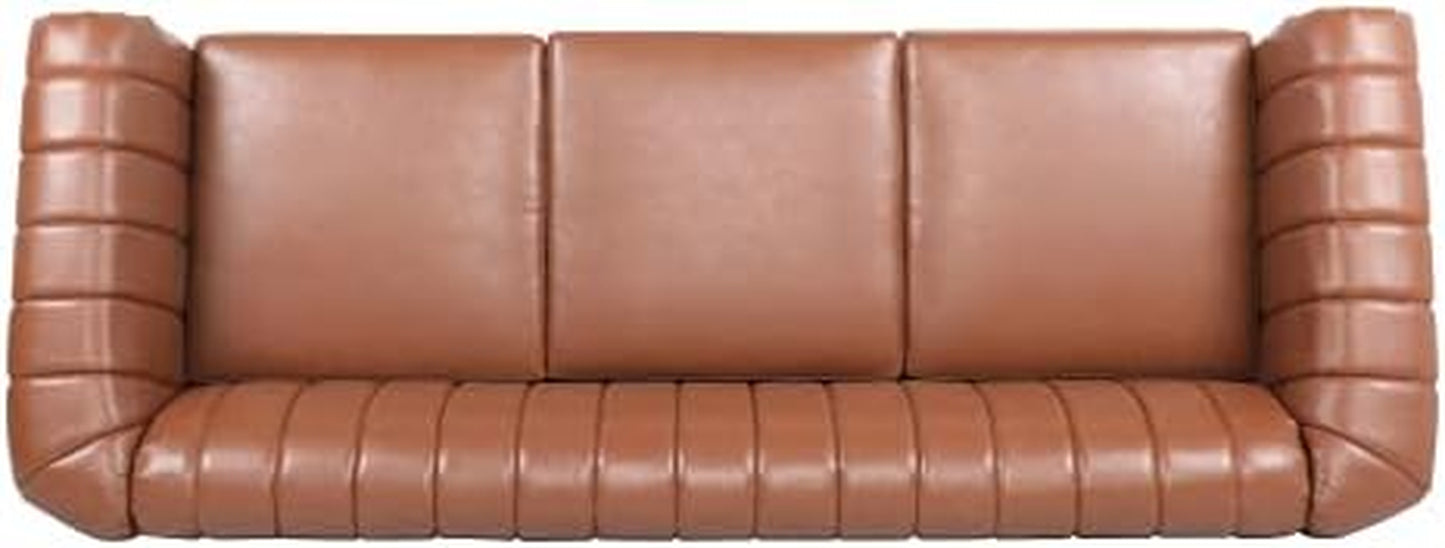 Chesterfield 3-Seater Sofa in PU Leather with Rolled Arms and Studded Accents, Featuring Rotating Solid Wood Legs - Bronze Finish