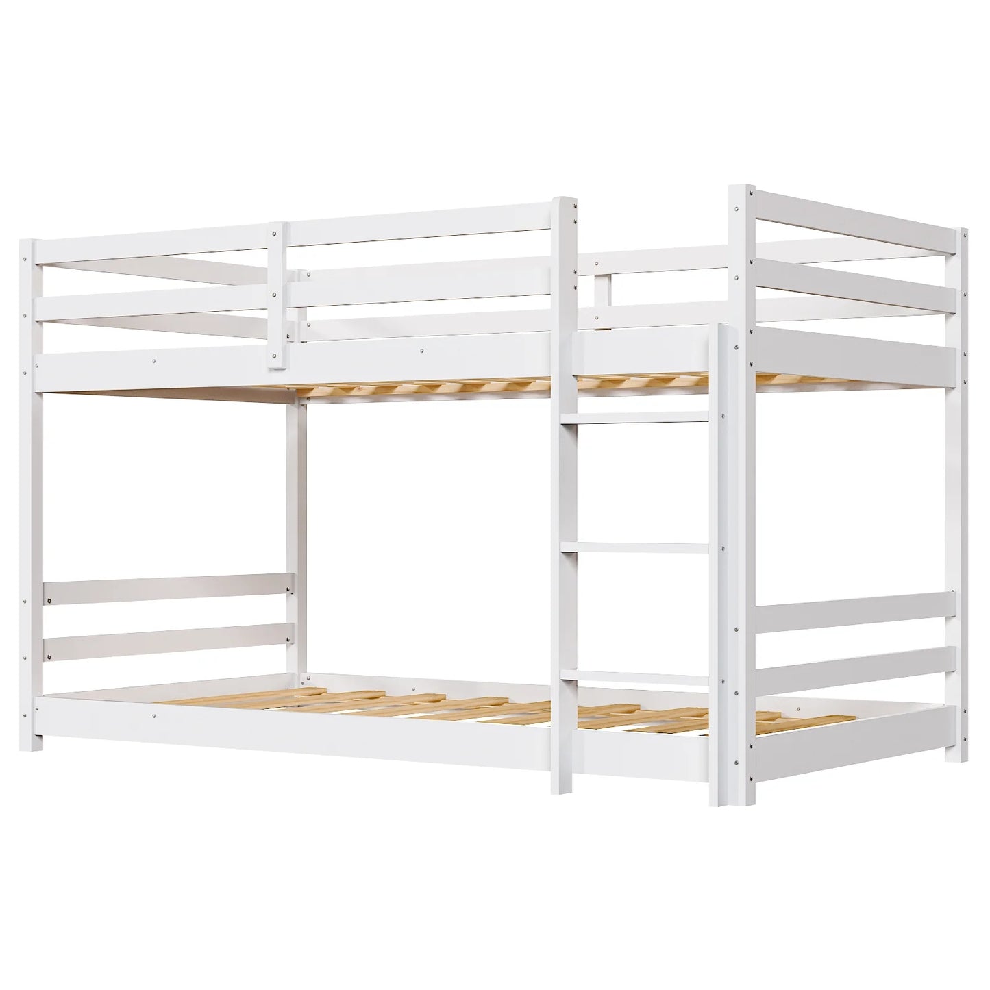 Zimtown Bunk Bed Twin over Twin,Kids Low Floor Bunk Bed with Guard Rails for Children Boys Girls Dormitory Bedroom,No Box Spring Needed,White