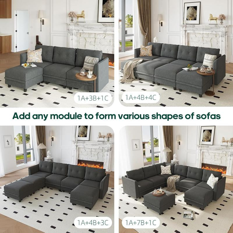 Llappuil 3 Piece Living Room Furniture Set, Modular Sectional Sofa Set with Storage, Velvet 6 Seat Convertible Sectional Sofa Couch for Living Room Dark Gray Lounge Modern