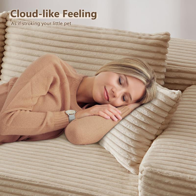 CAODOC Boneless Cloud Sectional L-Shaped Sofa with Comfy round Chaise, Oversized Lounge Chair, Plush Cushions, Fully Assembled, Minimalist Modular Design