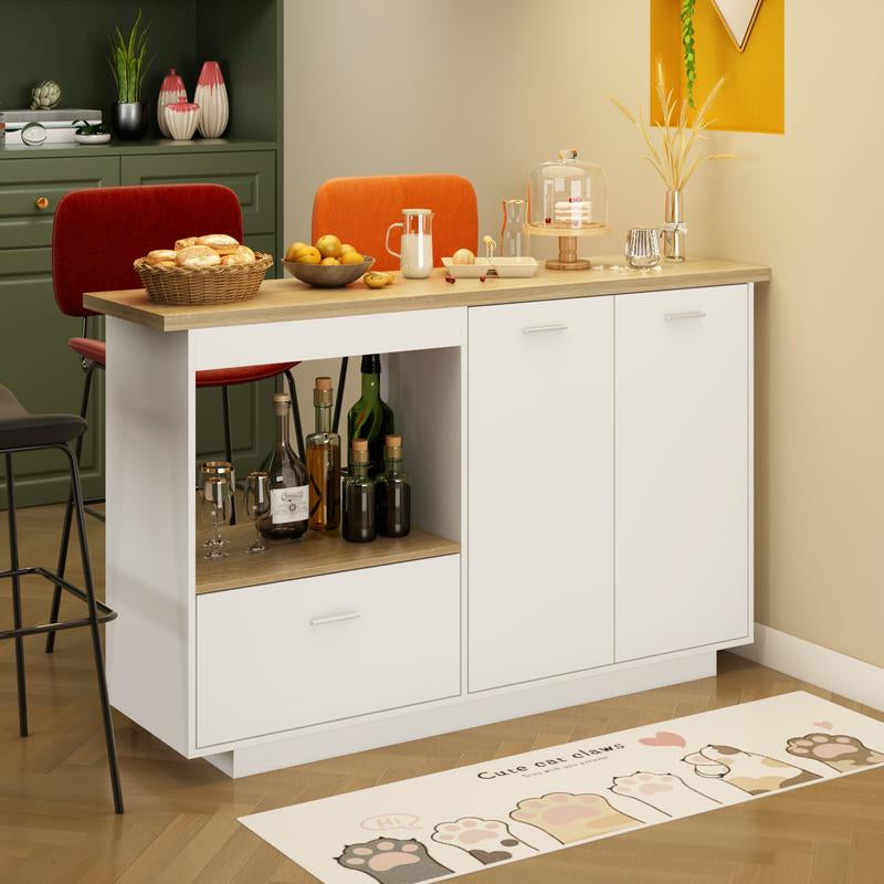 MIDHAM Kitchen Island 54" Large Rolling Kitchen Island Cart on Wheels with Drop Leaf Breakfast Bar Spice Towel Rack Mobile Island Table for Kitchen with Storage, Moveable Cabinet Drawer