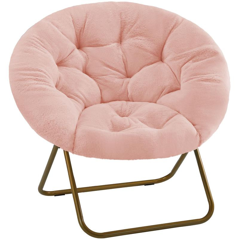 Cozy Saucer Chairs Faux Fur Living Room Reading Lounge Furniture Folding Comfy with Soft Thick Padded Seat Metal Frame Modern Style for Bedroom Home