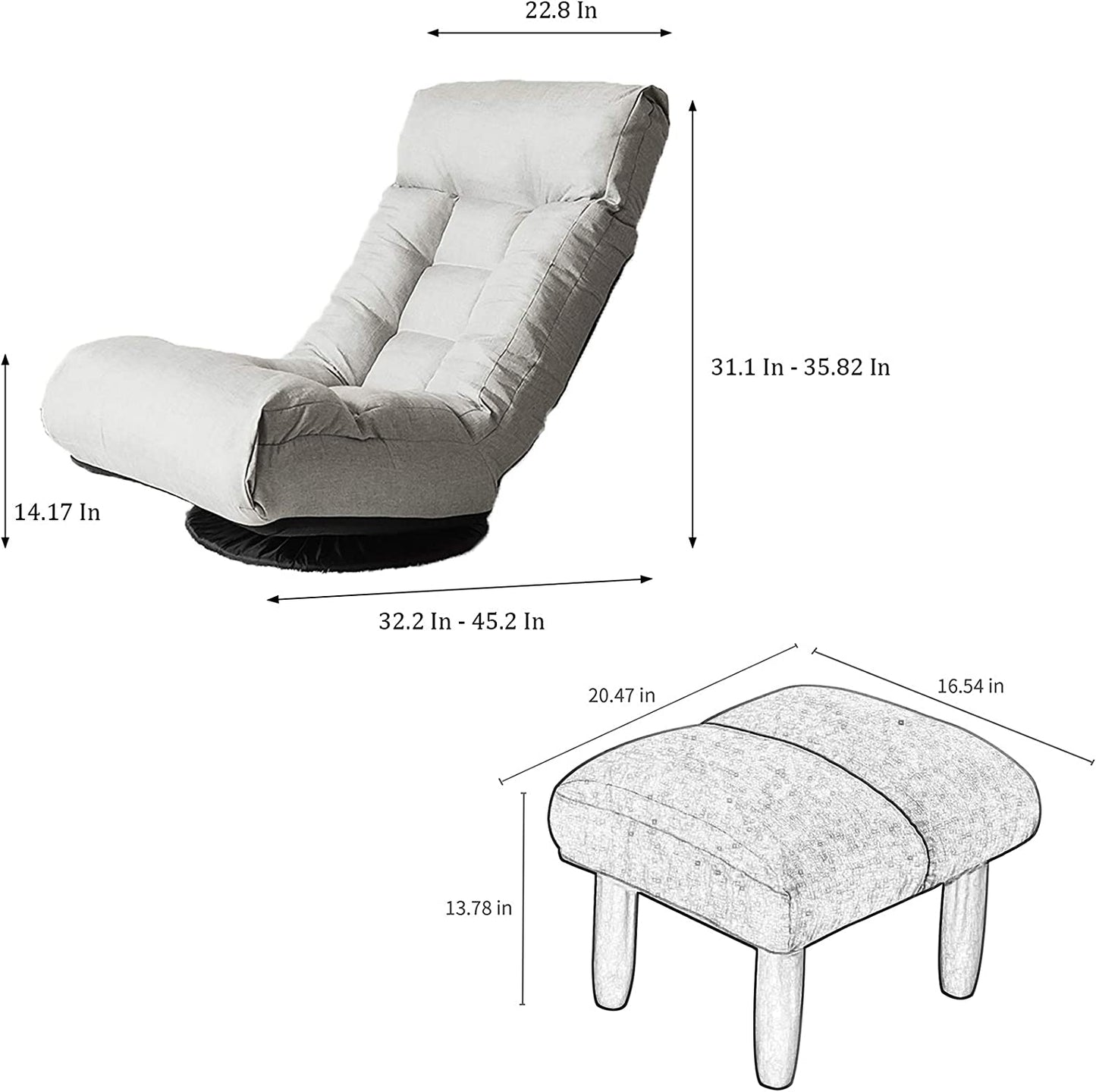 Chaise Lounge Sofa - 360-Degree Swivel Gaming Chair with Adjustable Positions, Foldable Recliner, Comfortable Backrest and Footrest for Home Office, Grey