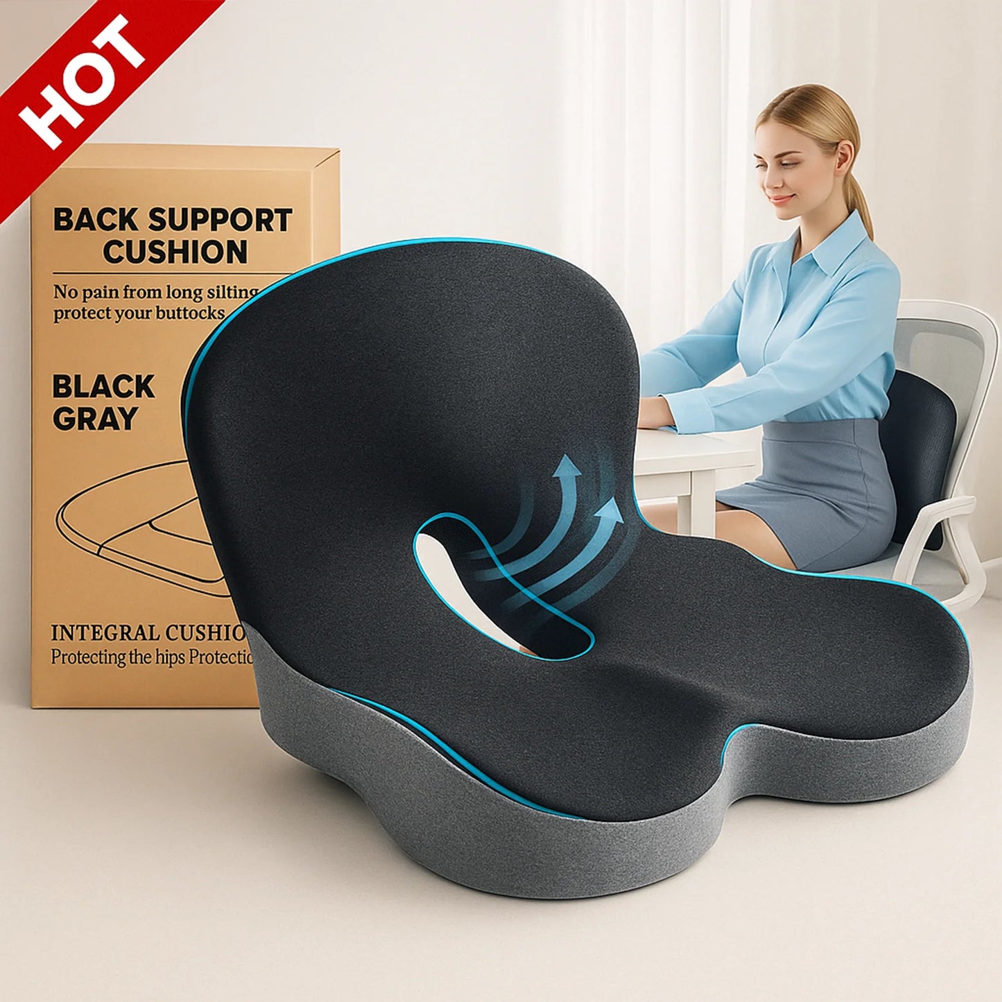 Ergonomic Memory Foam Seat Cushion for Office Chairs and Truck Drivers - Alleviates Back, Tailbone, and Sciatica Pain
