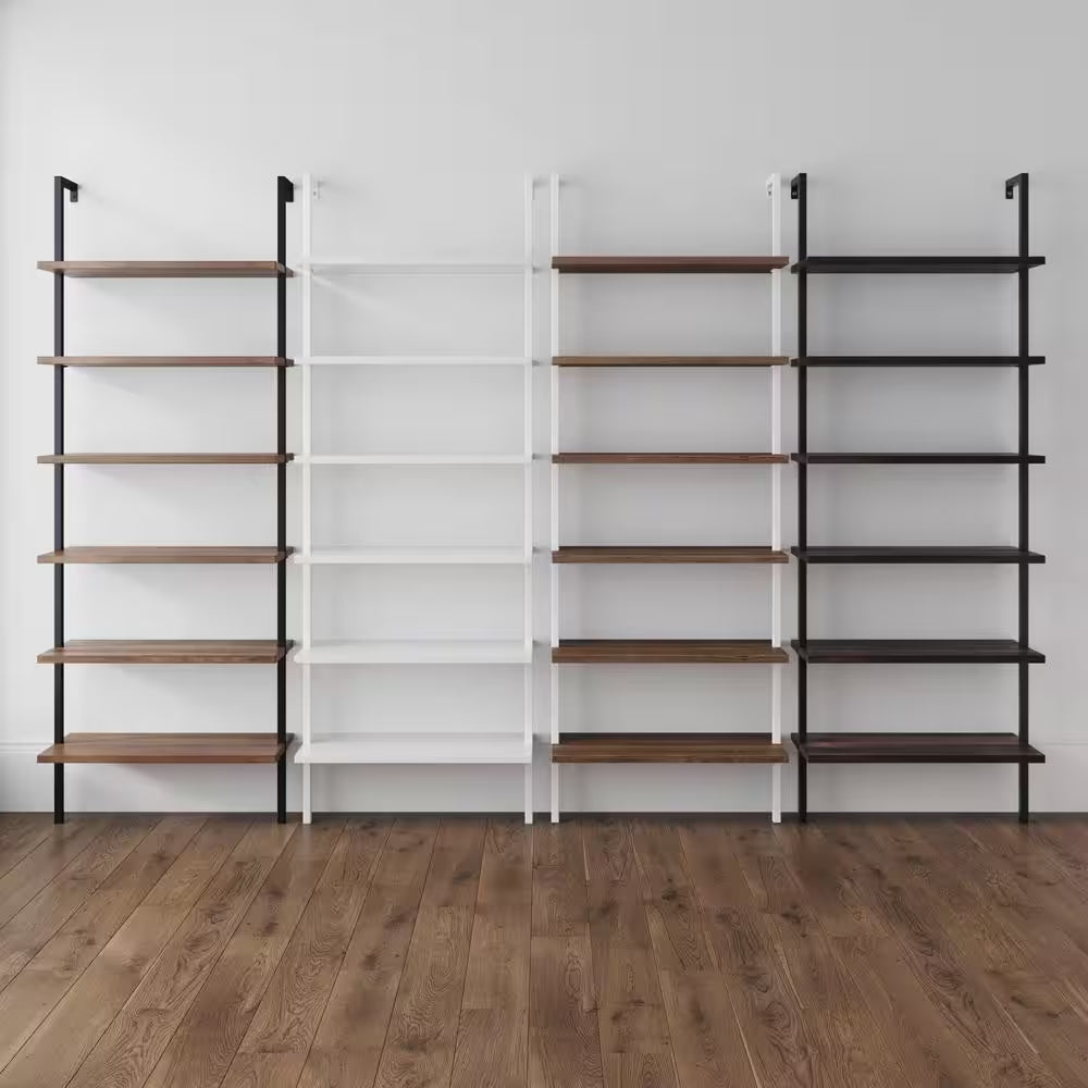 Theo 85-Inch Tall Bookcase with 6 Shelves, Wall-Mounted Wooden Shelves and Metal Frame, Matte Black Finish
