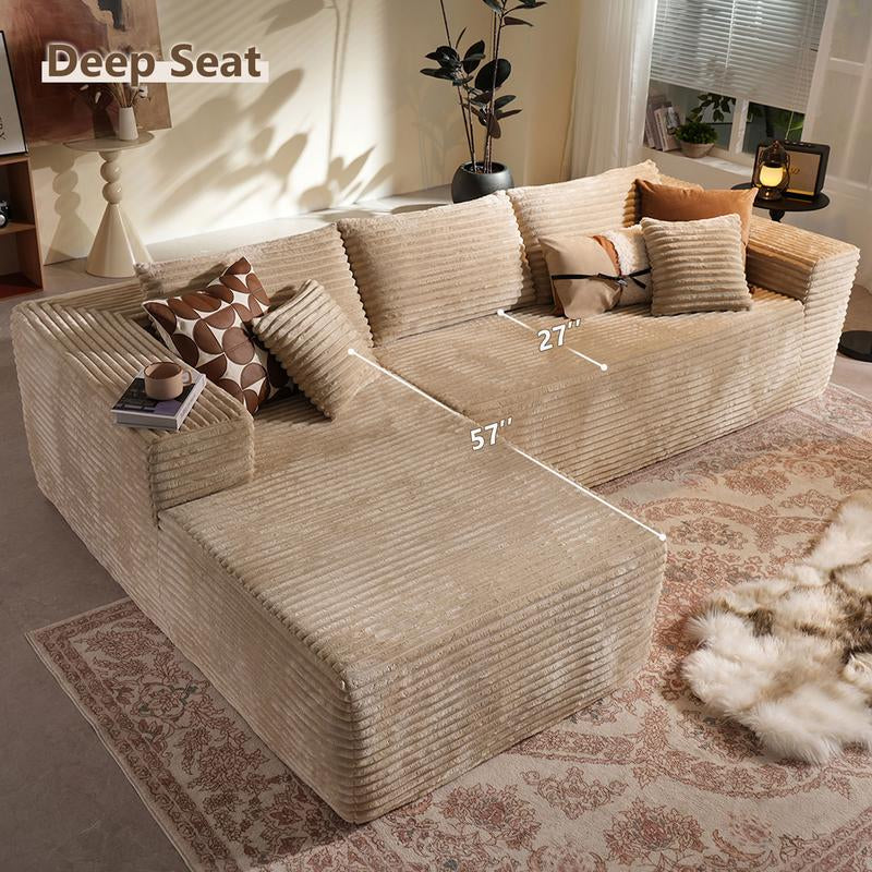 CAODOC Boneless Cloud Sectional L-Shaped Sofa with Comfy round Chaise, Oversized Lounge Chair, Plush Cushions, Fully Assembled, Minimalist Modular Design
