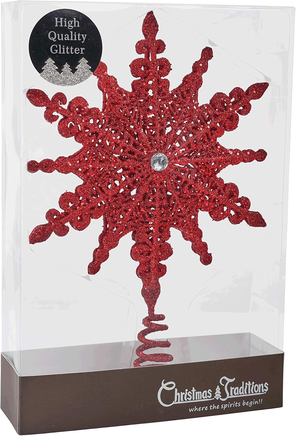 Red Glittered Filigree Christmas Star Tree Topper – 8 Inch Home Decor Ornament