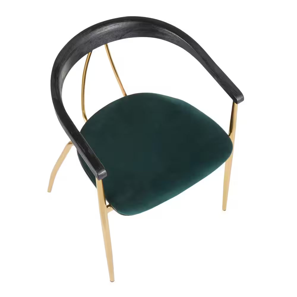 Vanessa Gold and Green Velvet Dining Chair with Black Wood Accent (Set of 2)