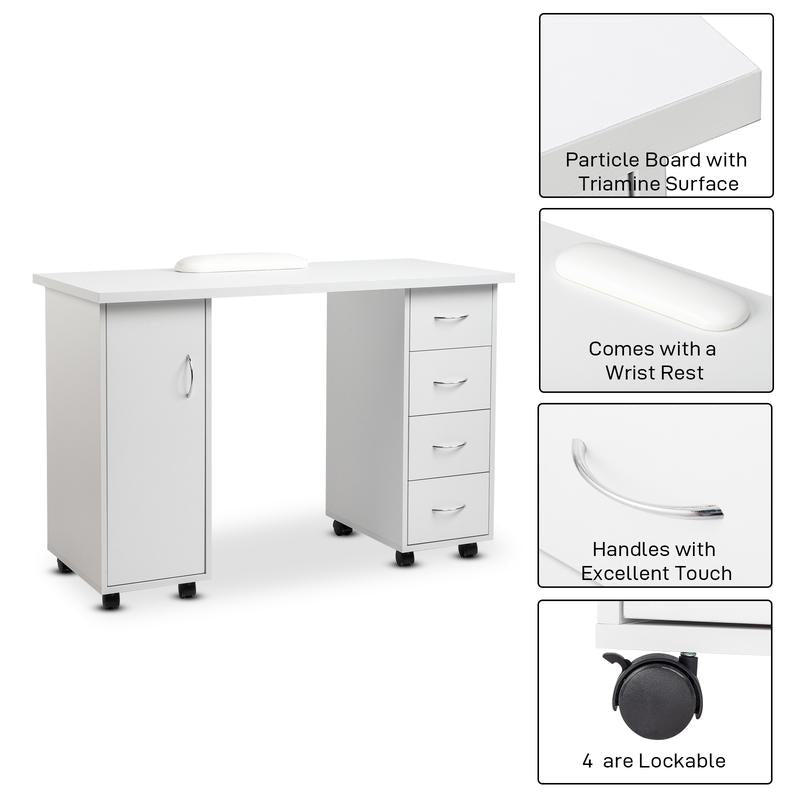 Manicure Table Nail Desk Workstation W/Cabinet, Drawers, Nail Salon Desk Beauty Spa Salon Home Wooden Technician Workstation Nail Art Equipment