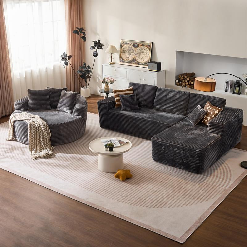 CAODOC Boneless Cloud Sectional L-Shaped Sofa with Comfy round Chaise, Oversized Lounge Chair, Plush Cushions, Fully Assembled, Minimalist Modular Design
